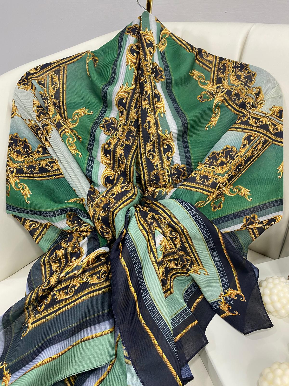 Etnik Desen Pamuk Soft Şal 83924 - Zümrüt