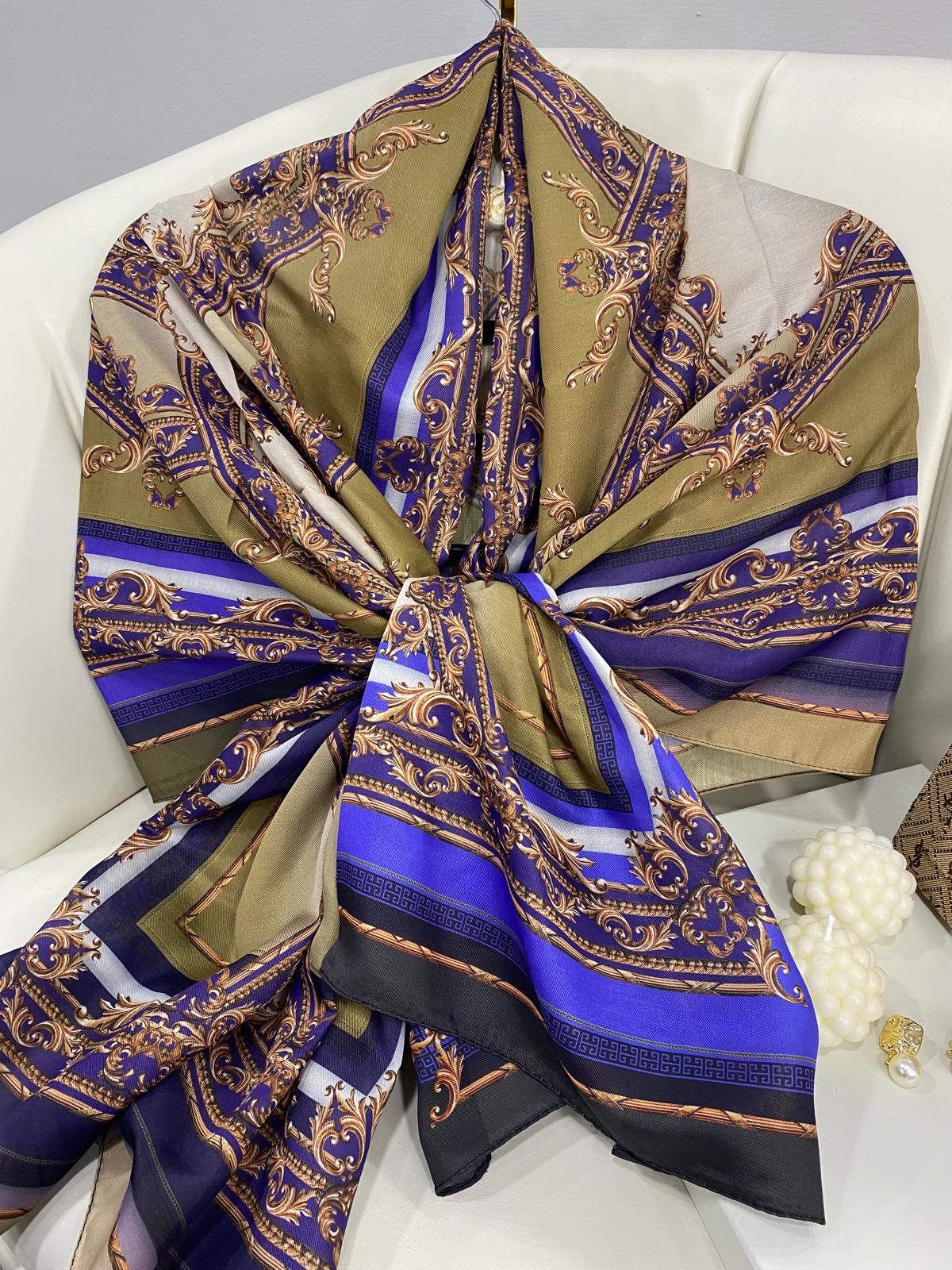 Etnik Desen Pamuk Soft Şal 83924 - Saks-yağ yeşili