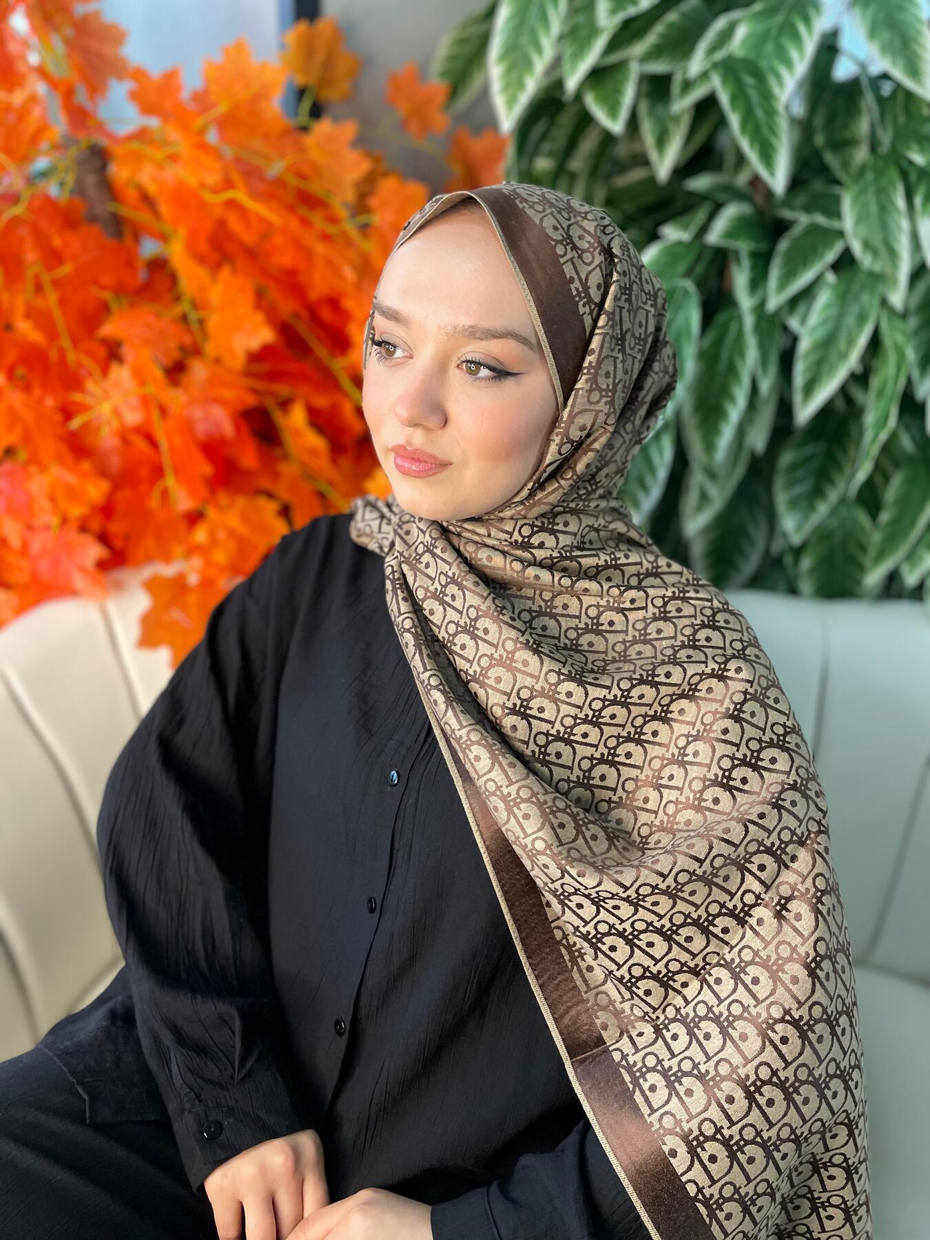 İthal Dior Kaşmir İpek Şal 49103 - Kahve - Görsel 2