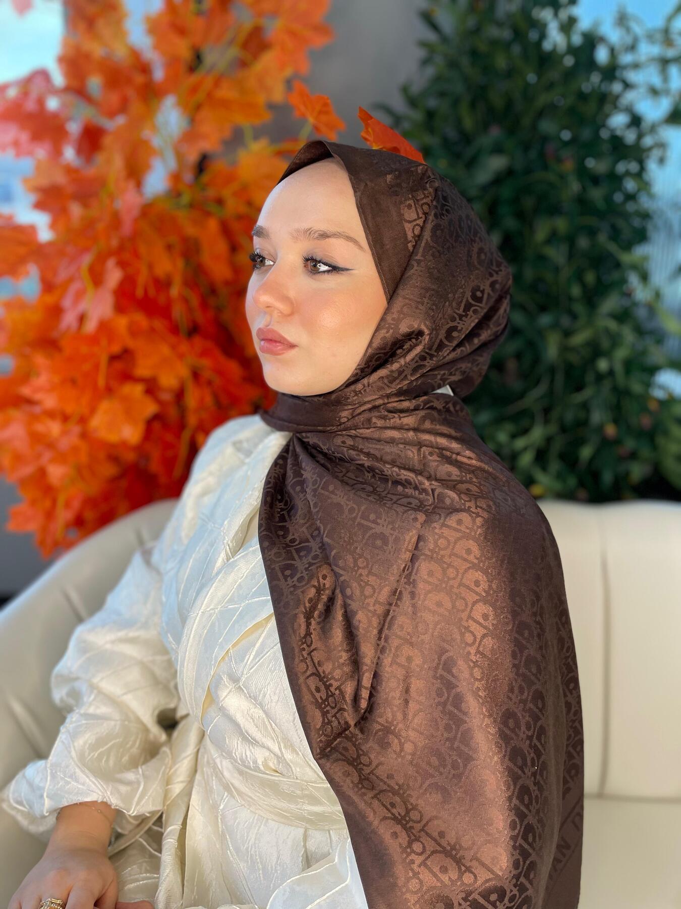 İthal Dior Pamuk Yün İpek Şal 49103 - Acı Kahve - Görsel 2