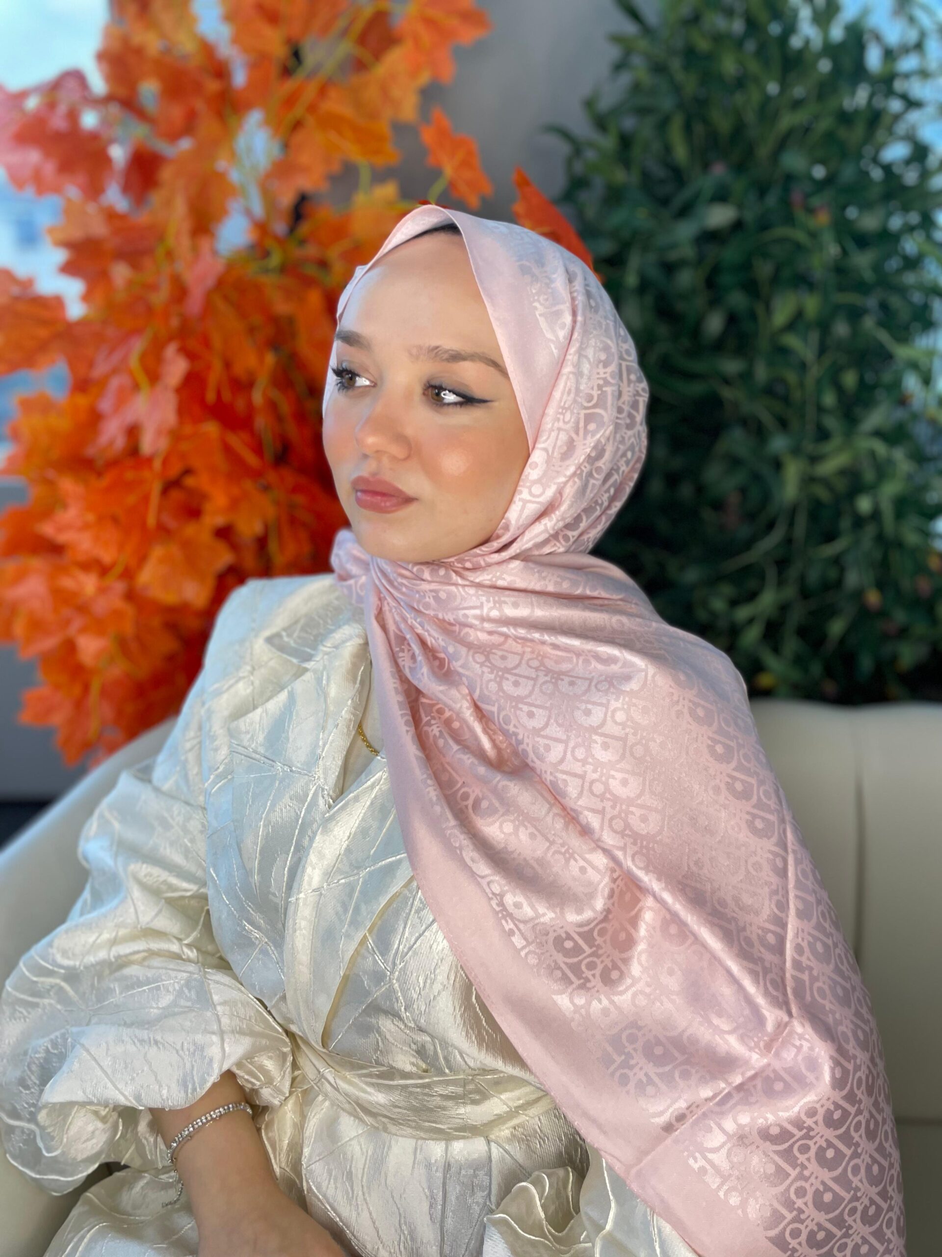 İthal Dior Pamuk Yün İpek Şal 49103 - Pudra - Görsel 2