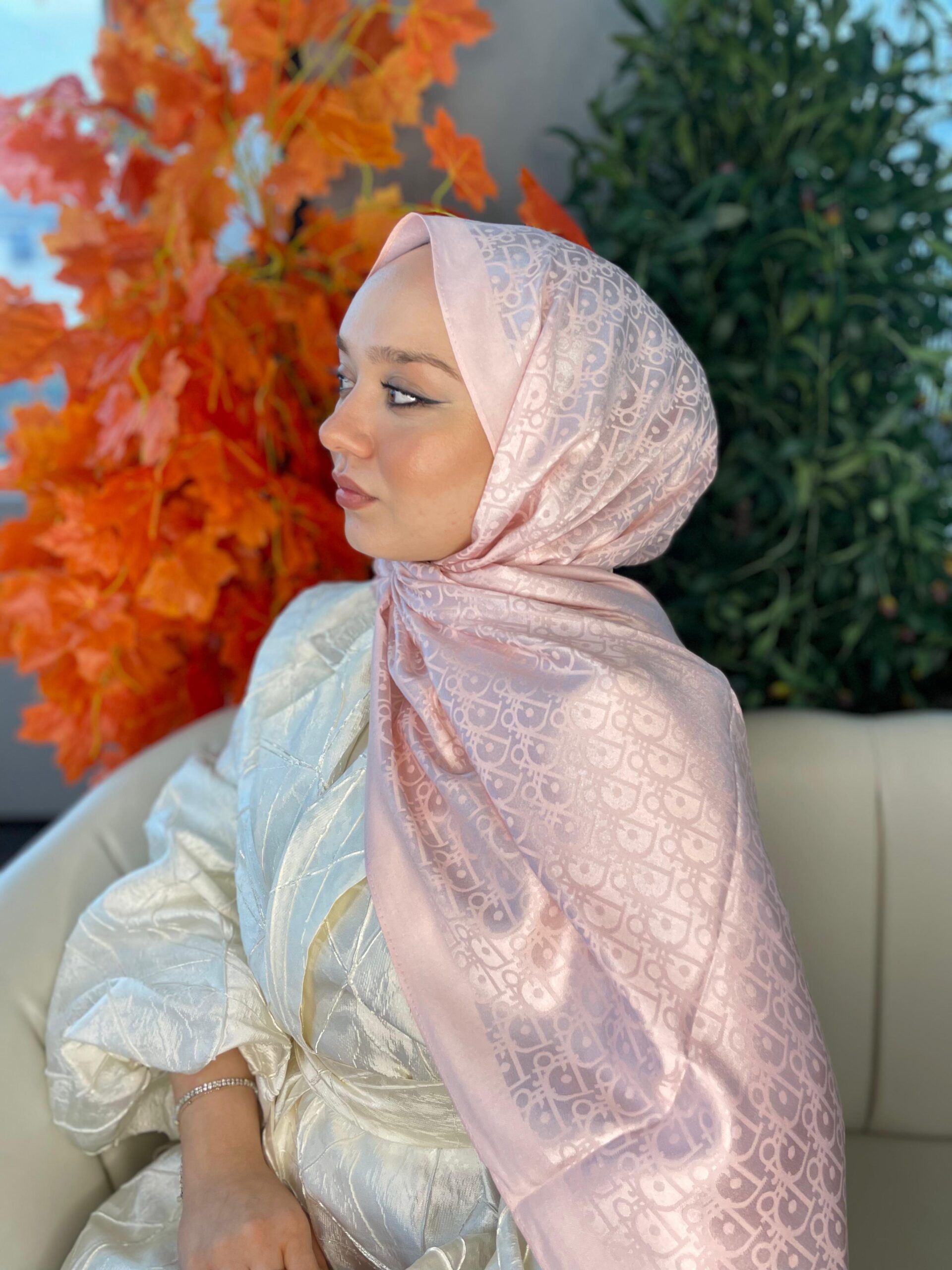 İthal Dior Pamuk Yün İpek Şal 49103 - Pudra