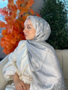 İthal Dior Pamuk Yün İpek Şal 49103 - Gümüş
