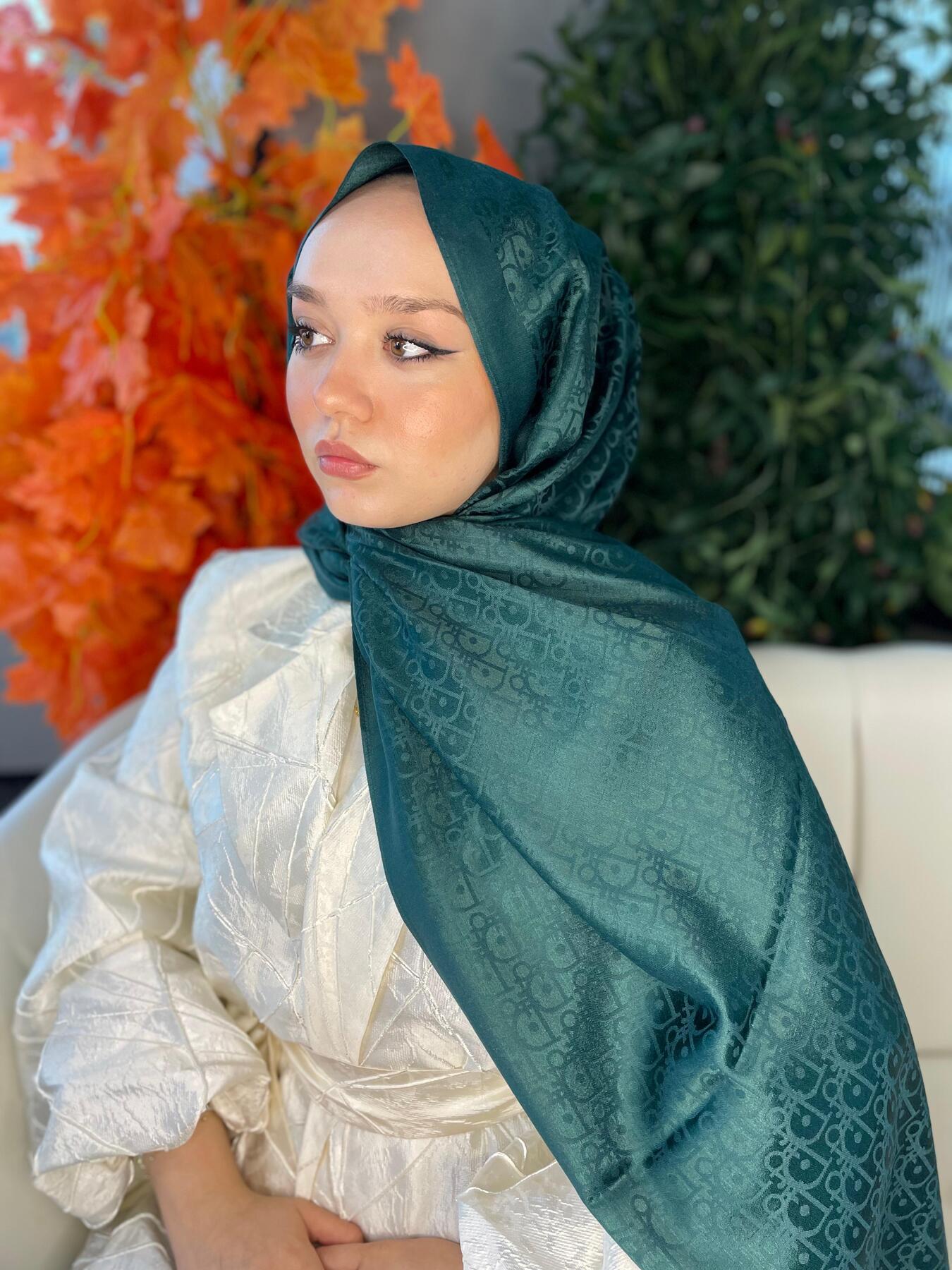 İthal Dior Pamuk Yün İpek Şal 49103 - Zümrüt - Görsel 2