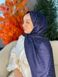 İthal Fendi Kaşmir İpek Şal 49101 - Lacivert