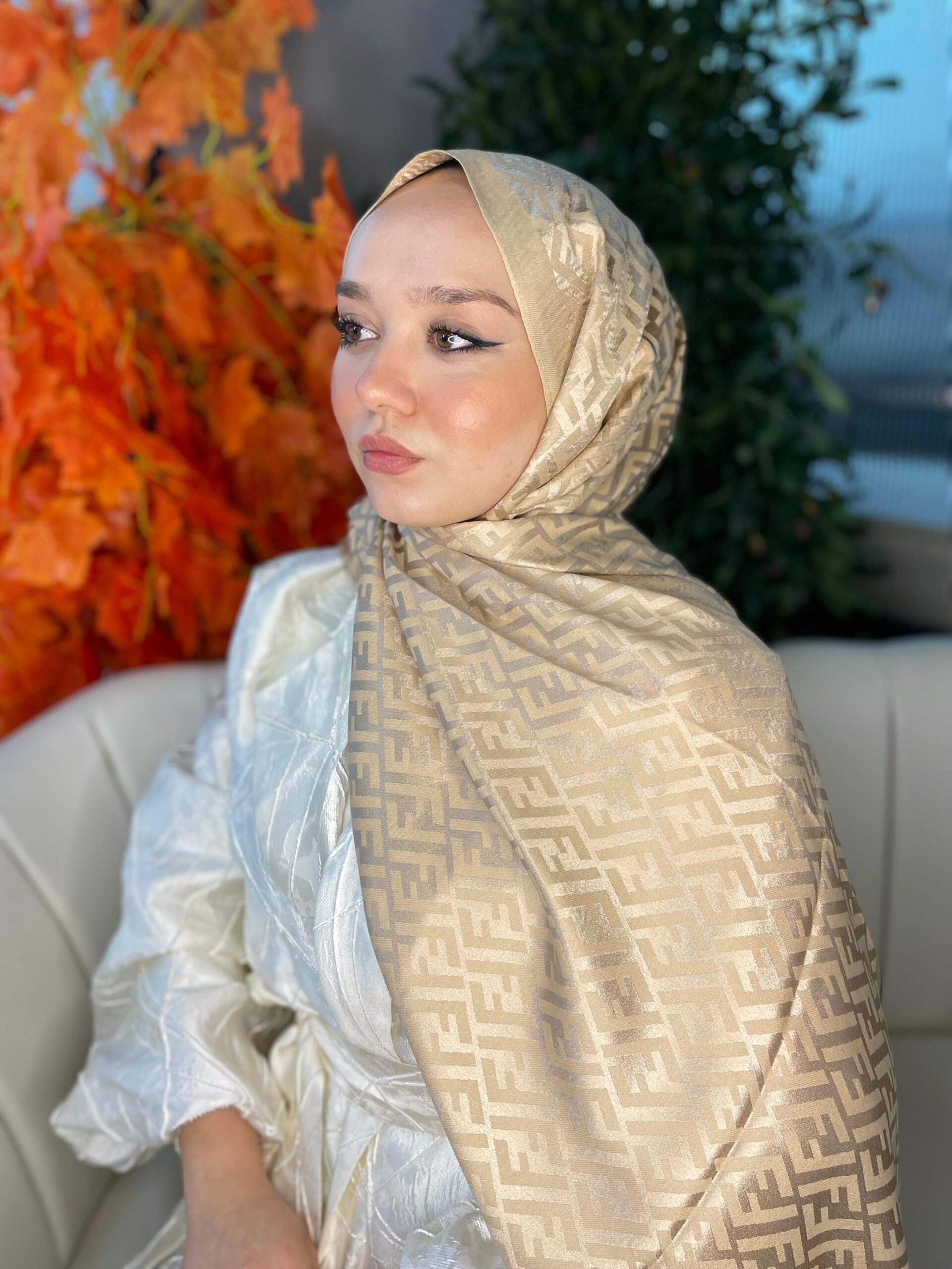 İthal Fendi Pamuk Yün İpek Şal 49101 - Çikolata - Görsel 2