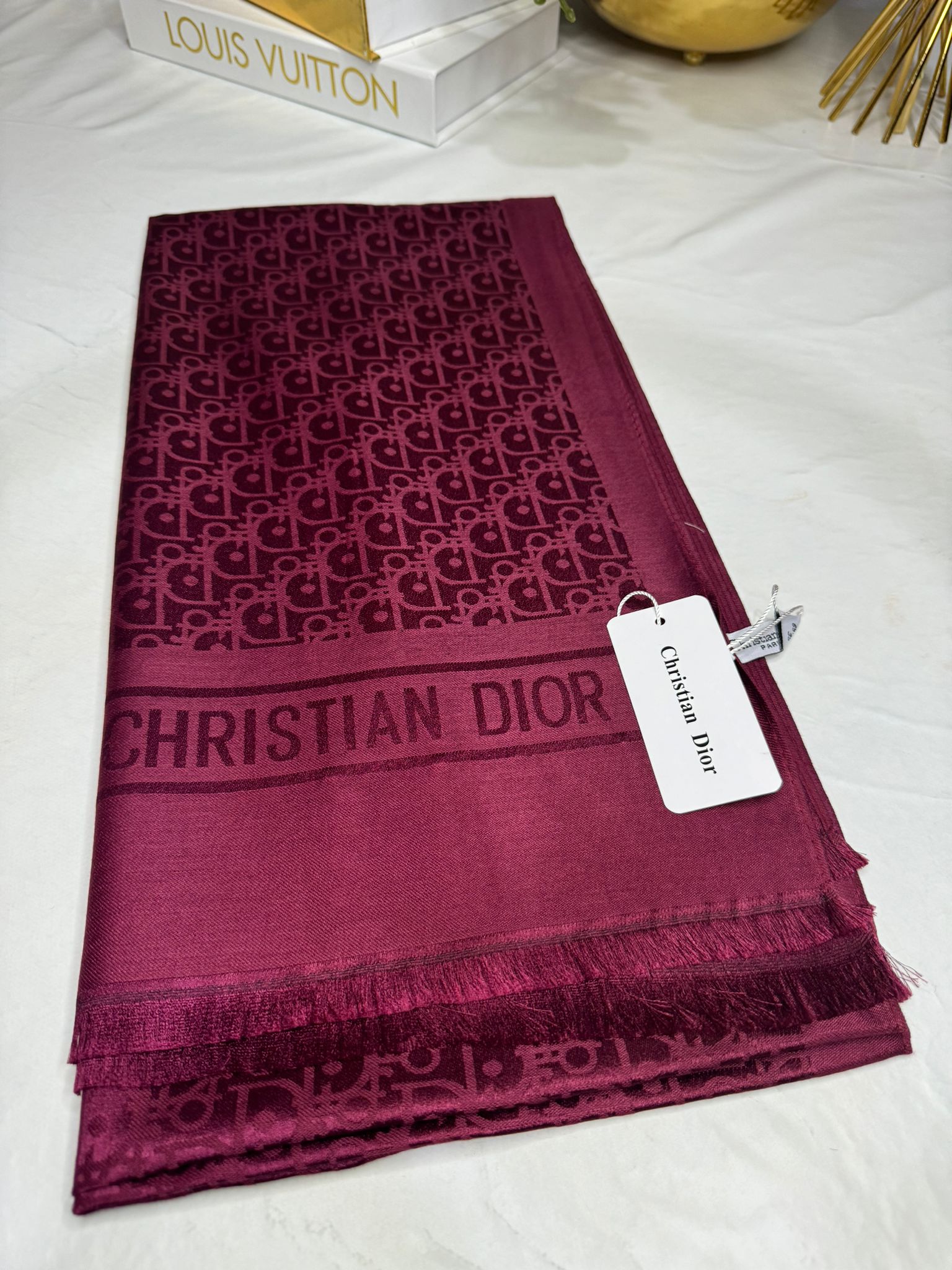 İthal Dior Pamuk Yün İpek Şal 49103 - Bordo