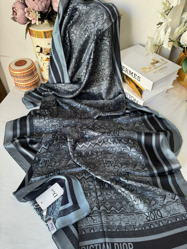 Dior Çift Taraflı İthal Vual İpel Şal 78632 - Antrasit-Siyah