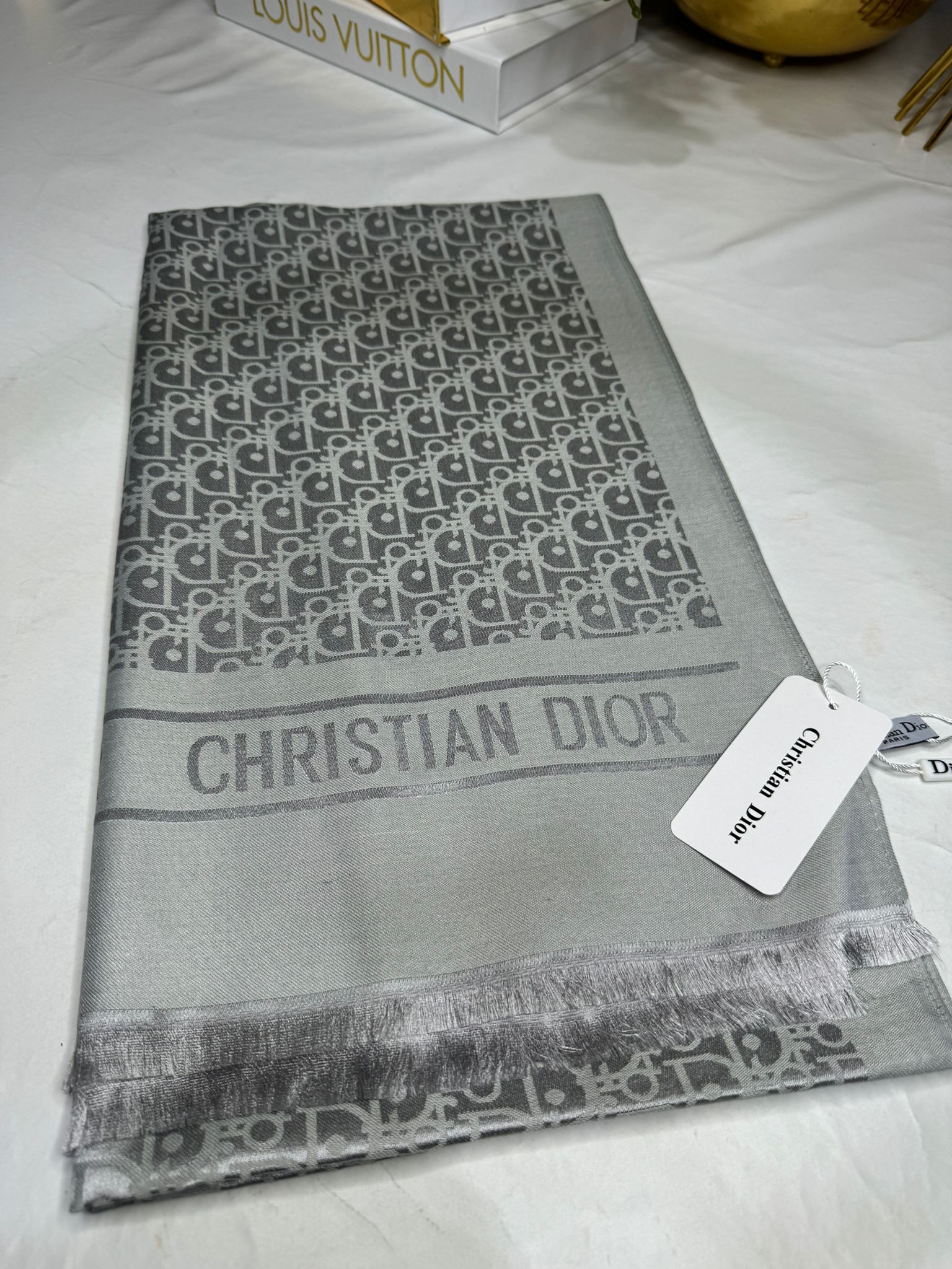 İthal Dior Pamuk Yün İpek Şal 49103 - Gümüş - Görsel 3