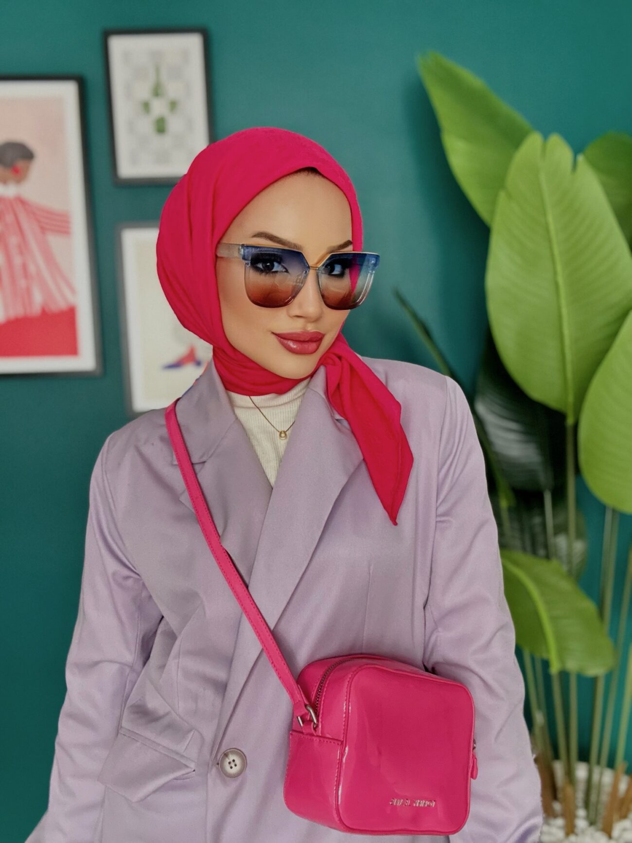 LV Krep Kraş Jakar Eşarp 50971 - Fuşya