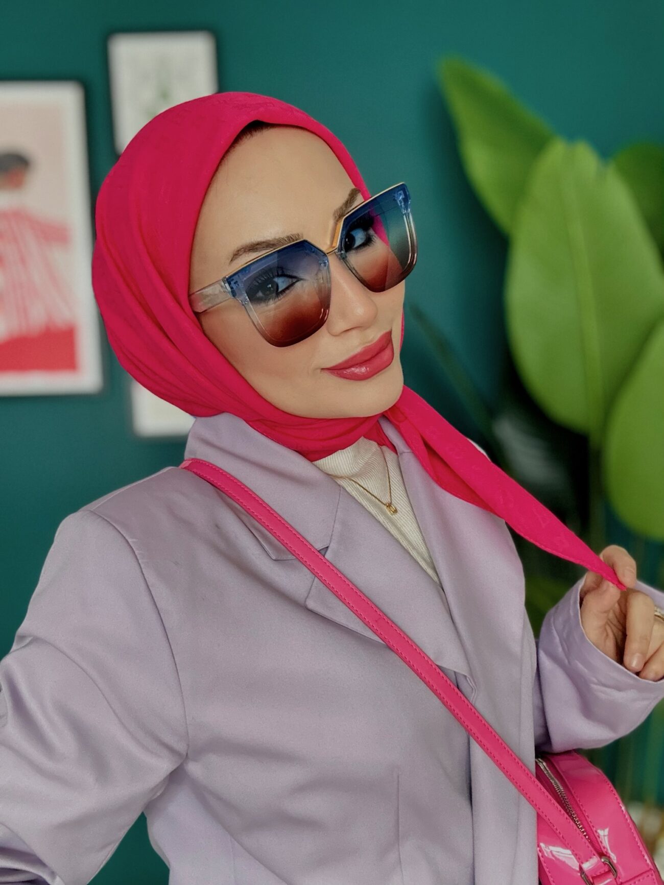 LV Krep Kraş Jakar Eşarp 50971 - Fuşya - Görsel 3