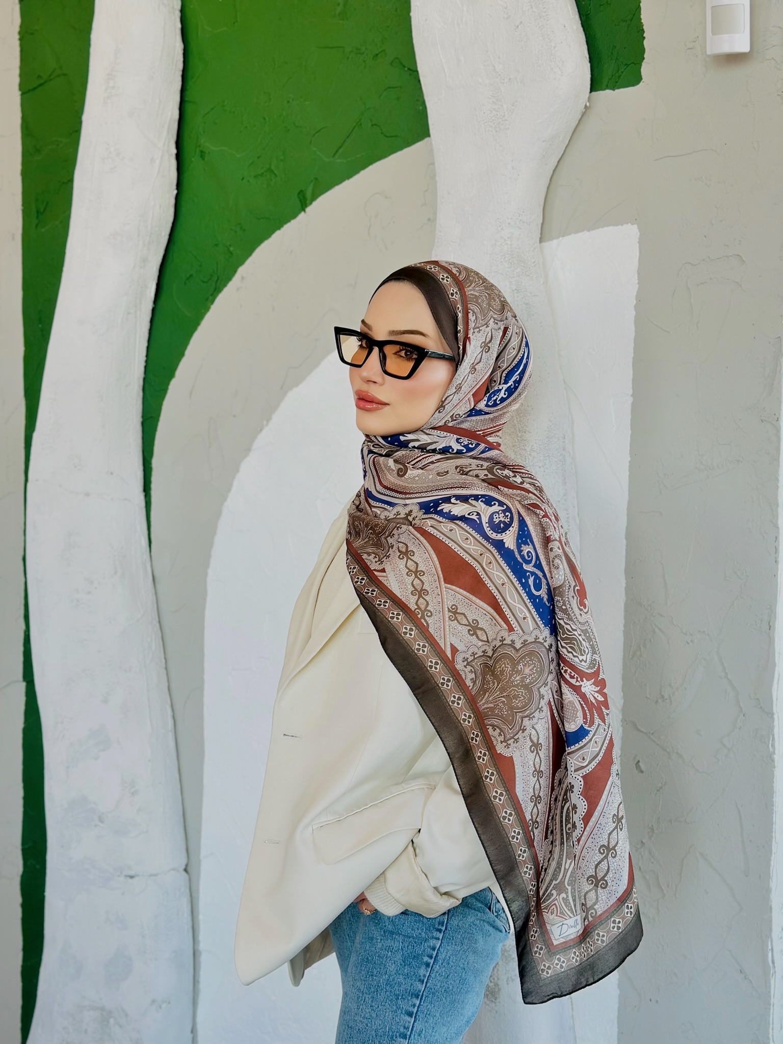 Etro Pamuk İpek Şal -987654 Saks/Kiremit - Görsel 2