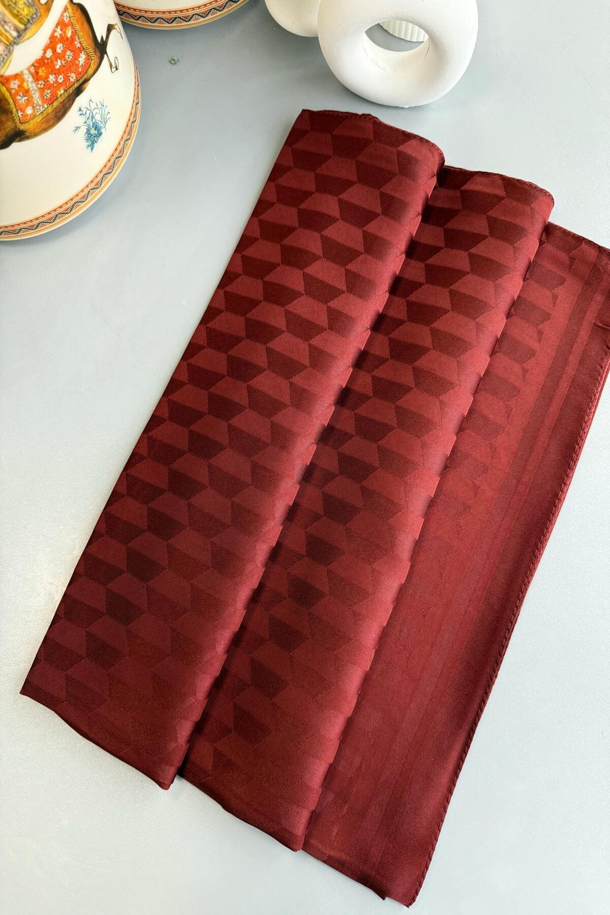 Qoza Desen İpeksi Jakar Şal - kızıl kahve