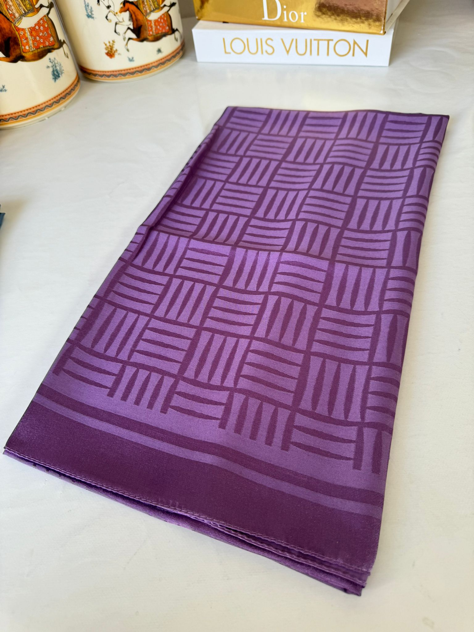 Kibrit Desen İpeksi Jakar Şal - 44511 Lila