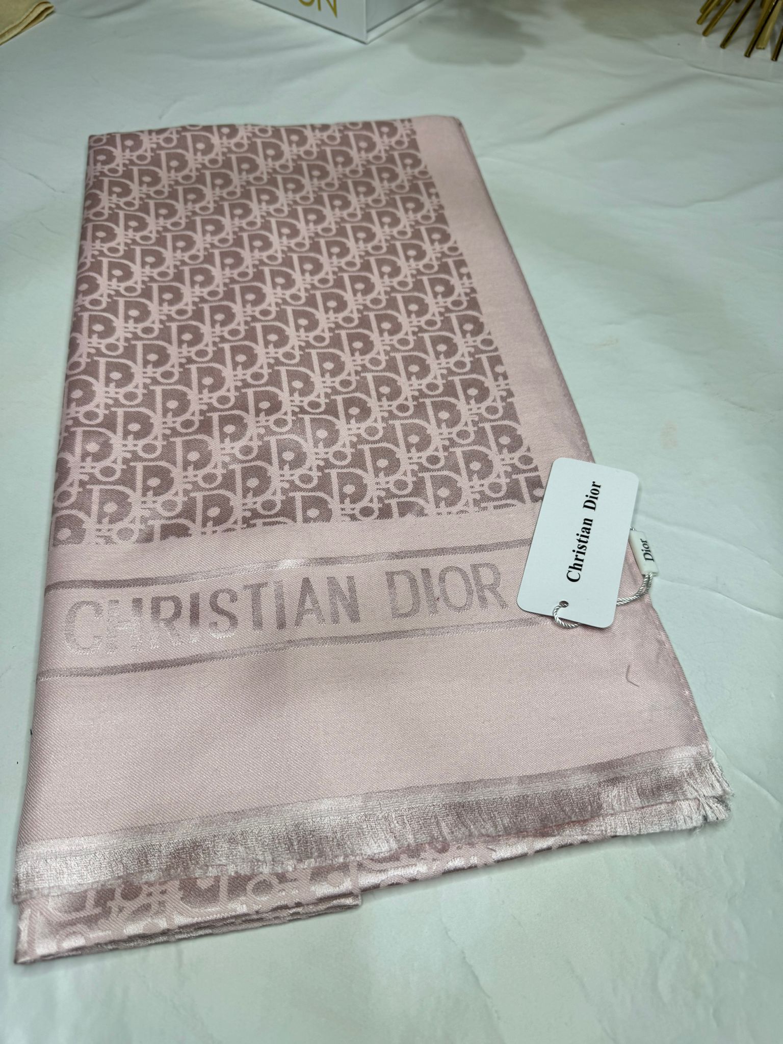 İthal Dior Pamuk Yün İpek Şal 49103 - Pudra - Görsel 3