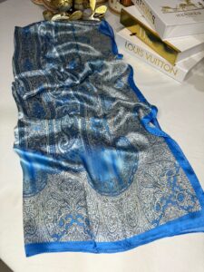 Etro Marka Yeni Sezon İthal Etnik Desen Vual İpek Şal - Bebe Mavisi