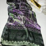 İthal Etro Desen Hint Vual İpek Şal - Mor/Yeşil