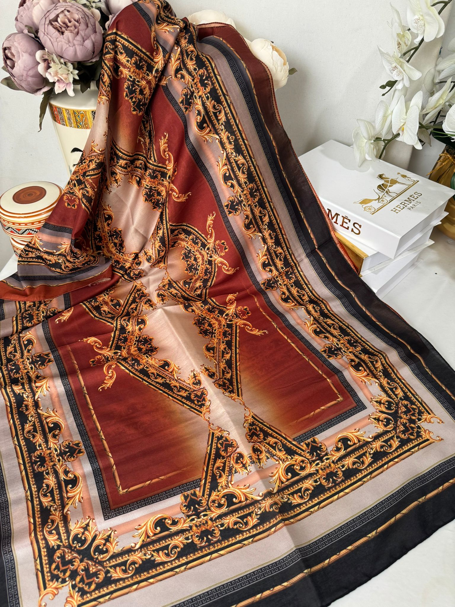 Etnik Desen Pamuk Soft Şal 83924 - Turuncu - Görsel 3