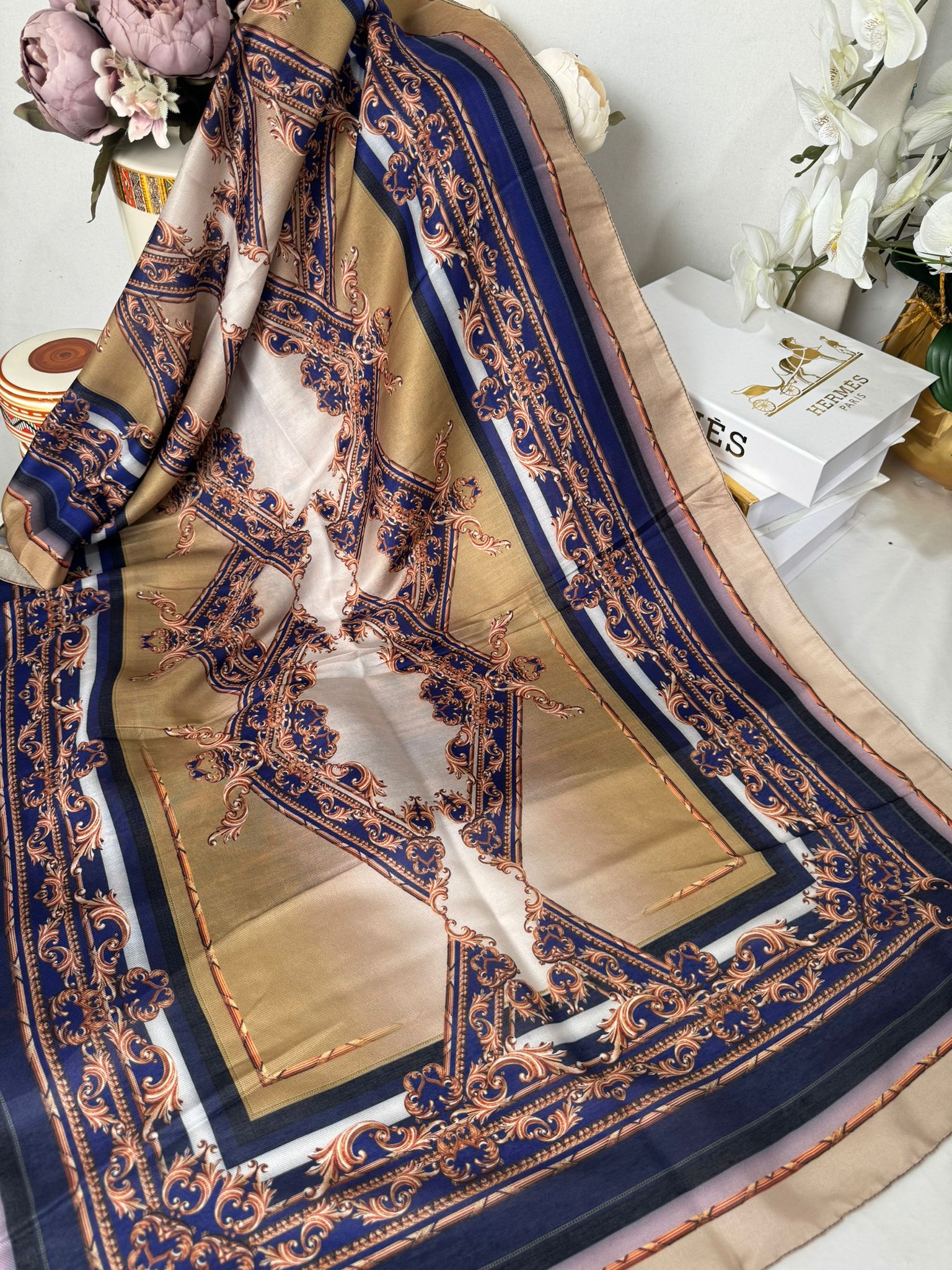 Etnik Desen Pamuk Soft Şal 83924 - Lacivert