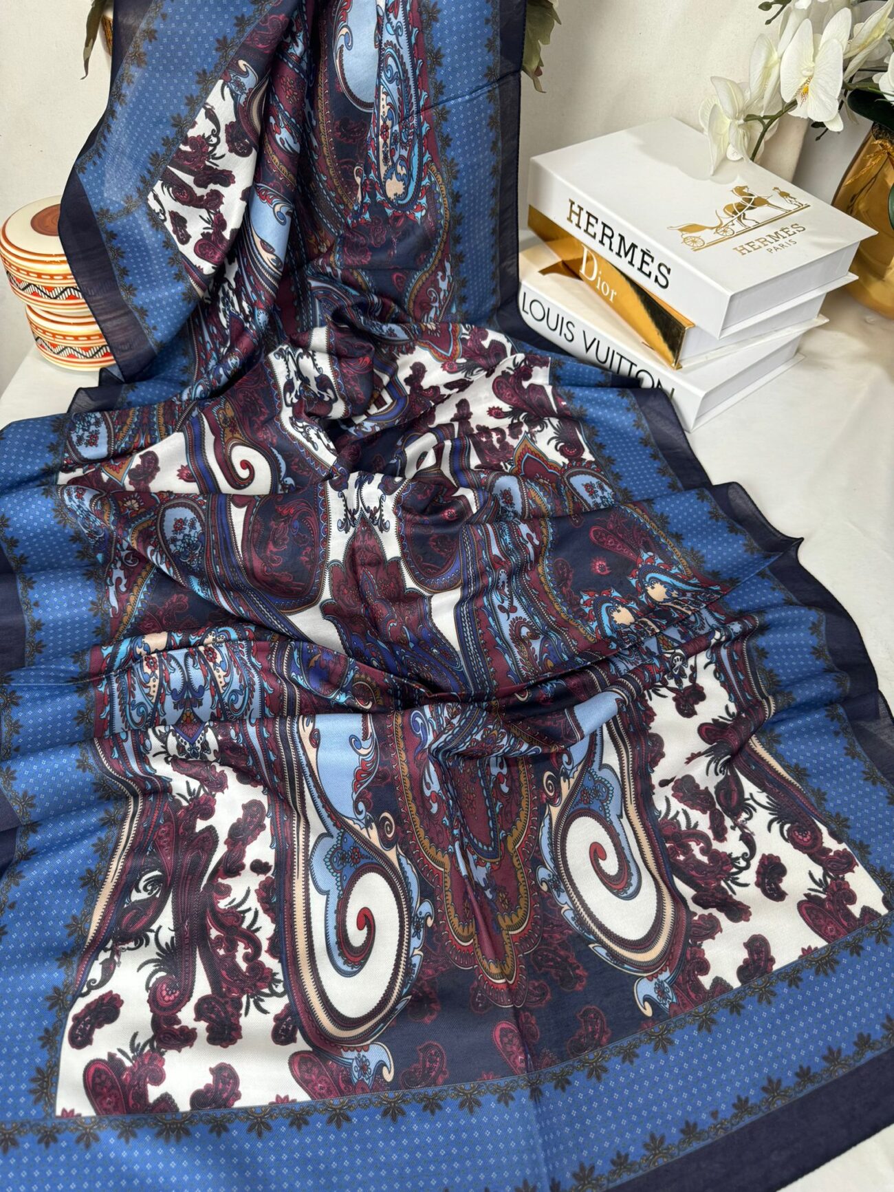 Etnik Desen Pamuk Soft Şal 83925 - Lacivert