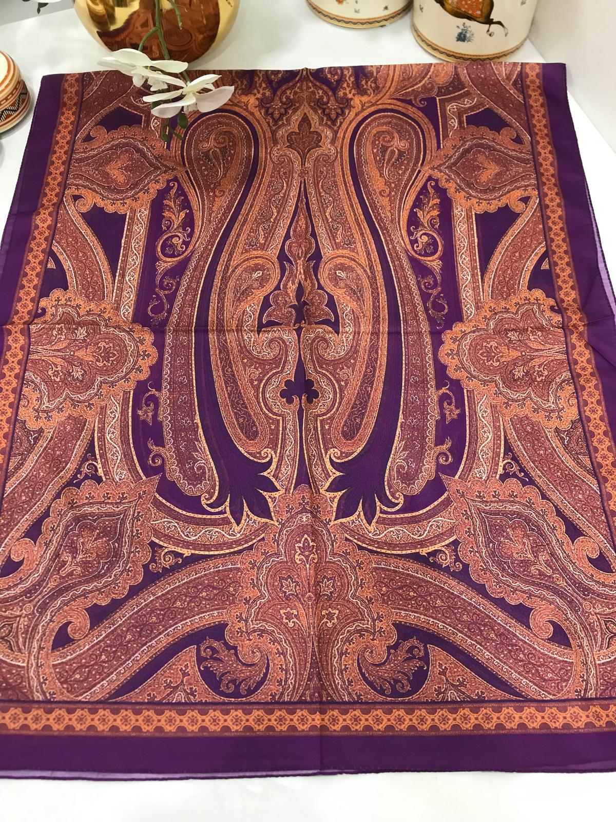 Etro Pamuk İpek Şal -987654  Mor turuncu