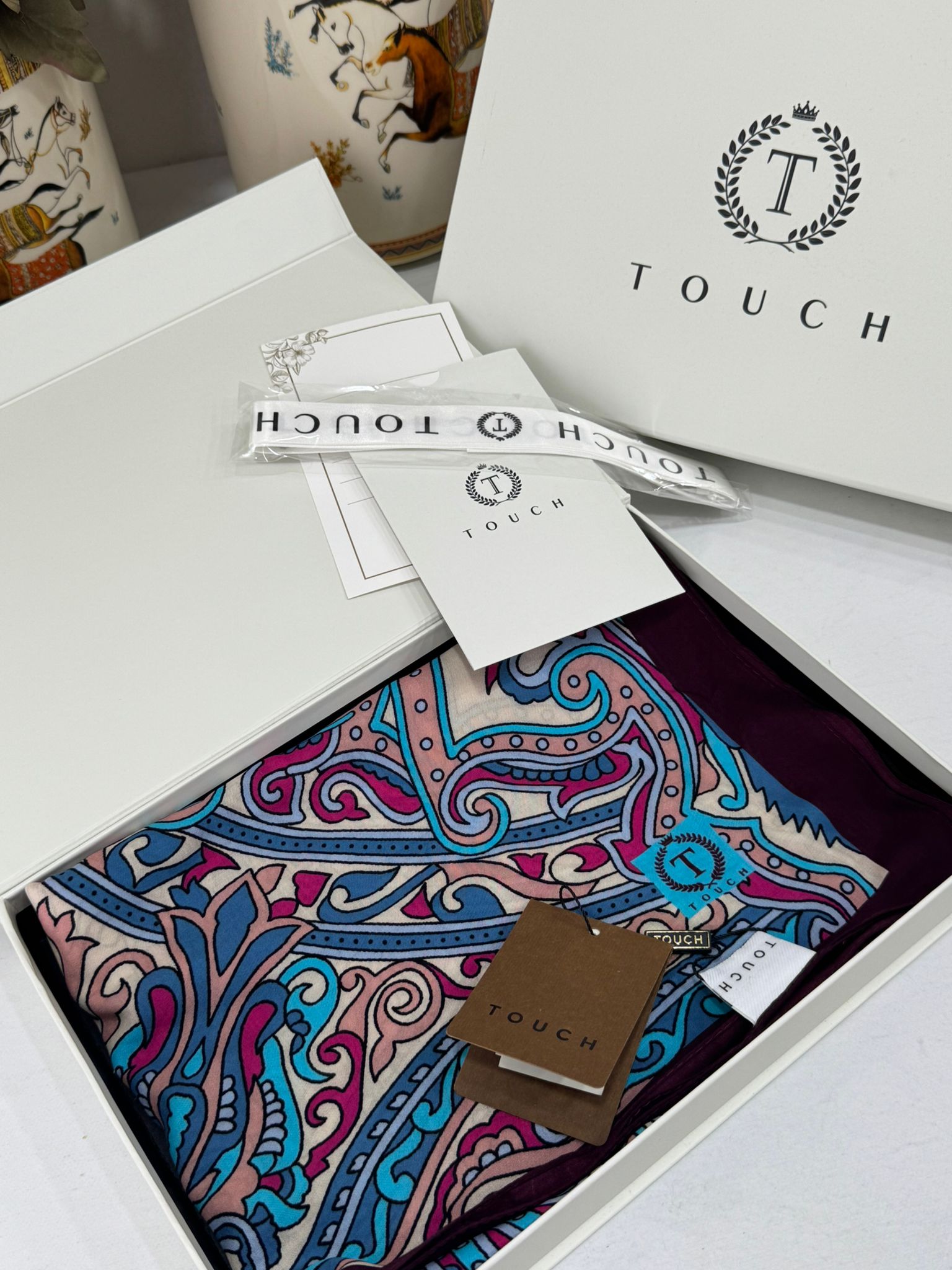 Touch İthal Etnik Desen Pamuk İpek Şal 63458 - Bordo - Görsel 2