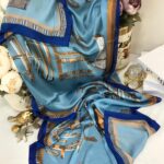 Hermes  İthal Çifttaraflı Vual İpek şal-19050 Bebe mavisi