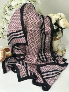 Burberry Çift Taraflı Vual İpek Şal -kırmızı siyah
