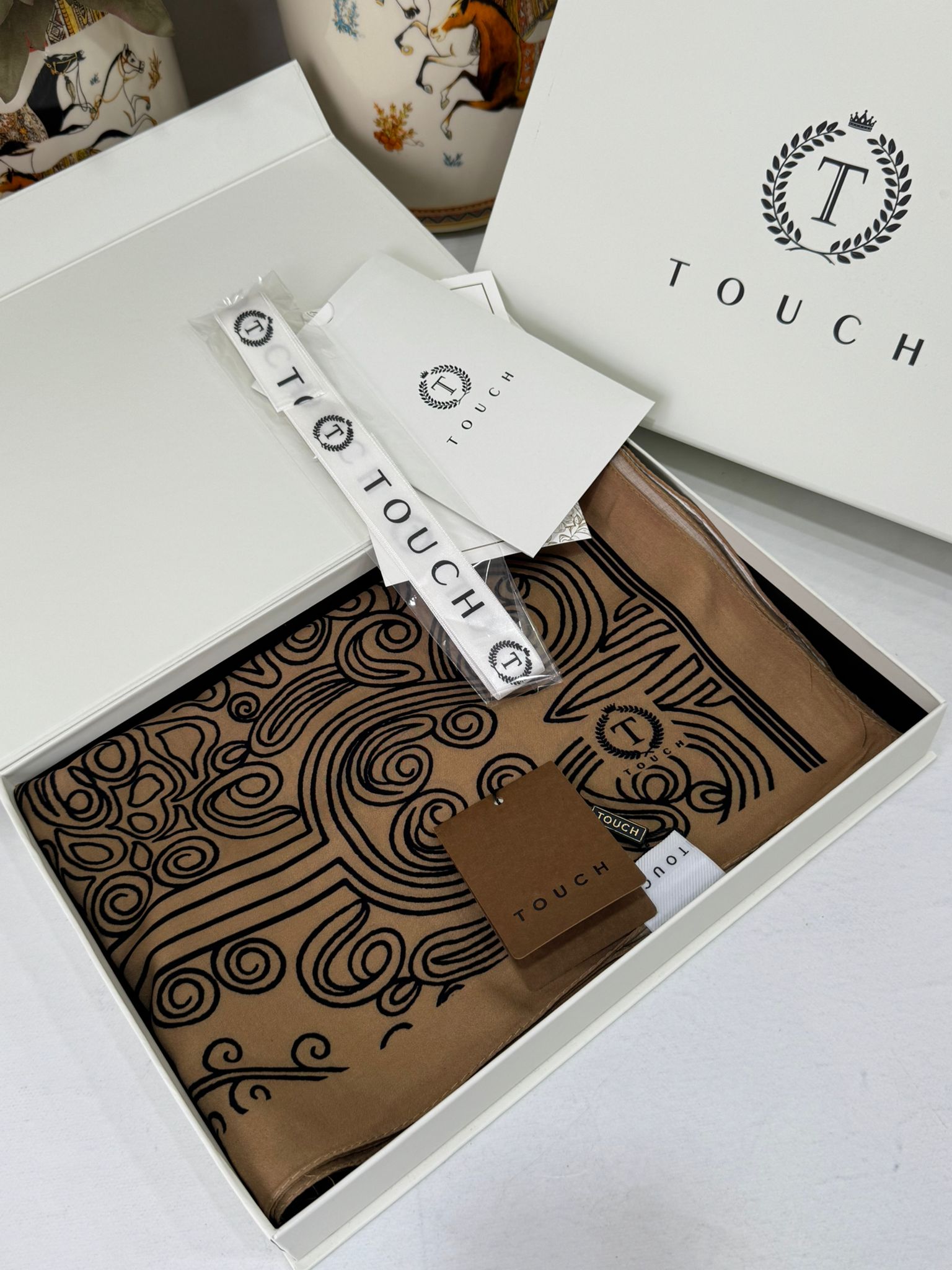 Touch İthal Etnik Desen Pamuk İpek Şal 63459- Vizon - Görsel 2