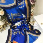 Hermes  İthal Çifttaraflı Vual İpek şal-19050 Lacivert Bebe mavisi