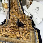 Touch İthal Etnik Desen Pamuk İpek Şal 63460- Vizon-Siyah