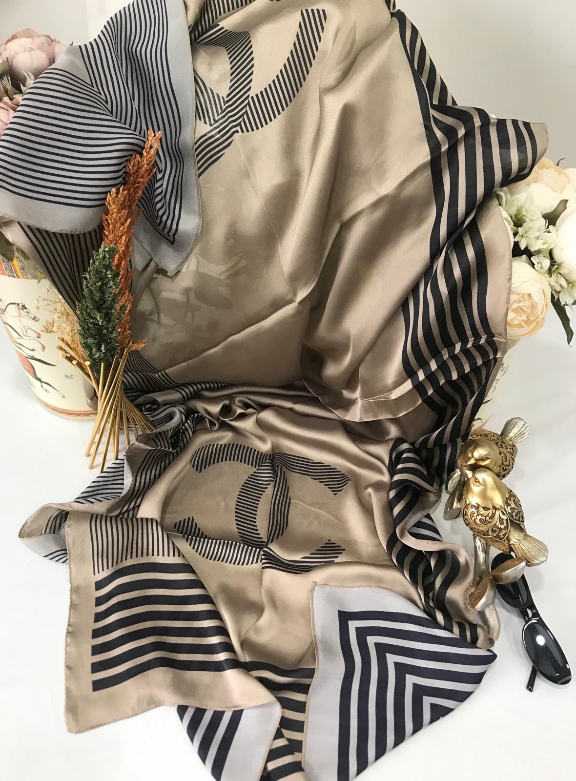 Chanel Çift Taraflı Vual İpek Şal -vizon