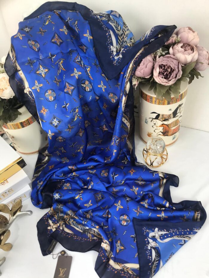 LV Desenli İthal Vual İpek-  Mavi lacivert