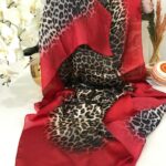 İthal Jaguar Desenli Çifttaraflı Vual İpek Şal-34014 Bordo