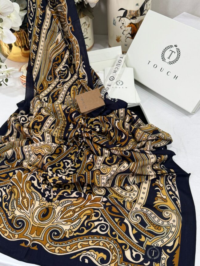 Touch İthal Etnik Desen Pamuk İpek Şal 63458 - Siyah