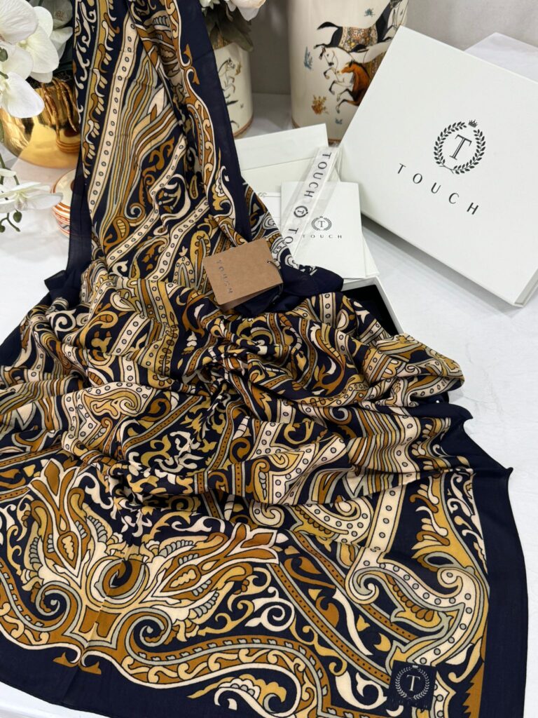 Touch İthal Etnik Desen Pamuk İpek Şal 63458 - Siyah