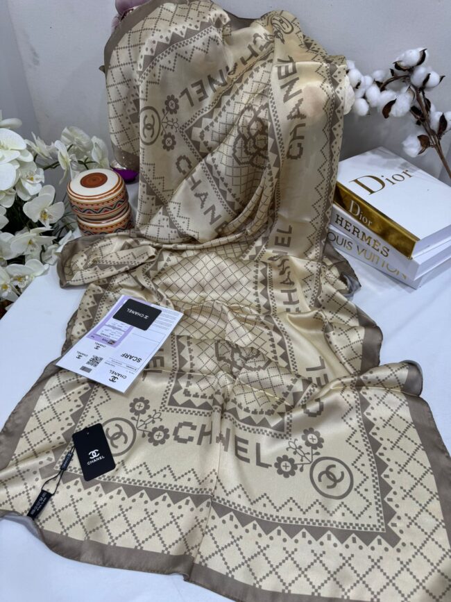 Chanel Çift Taraflı İthal Vual İpel Şal 85651 - Soft Bej