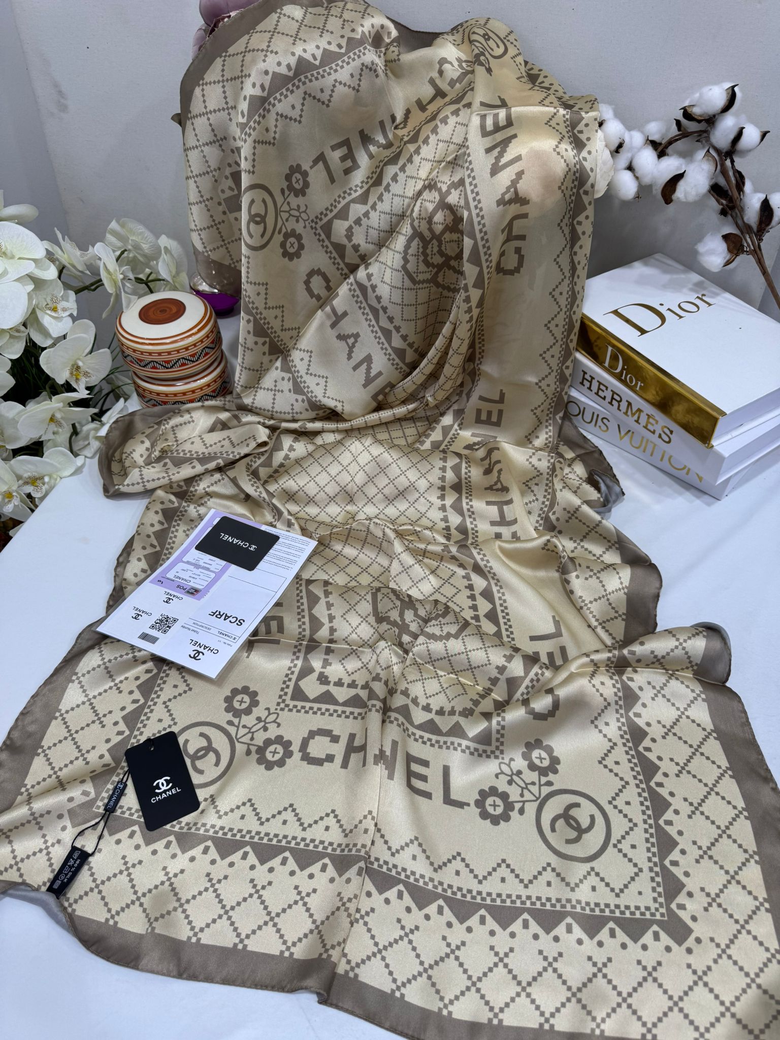 Chanel Çift Taraflı İthal Vual İpel Şal 85651 - Soft Bej