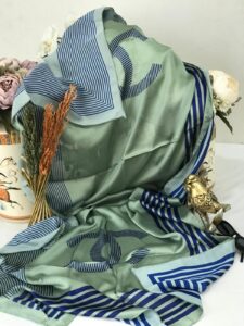 Chanel Çift Taraflı Vual İpek Şal -Su Yeşili