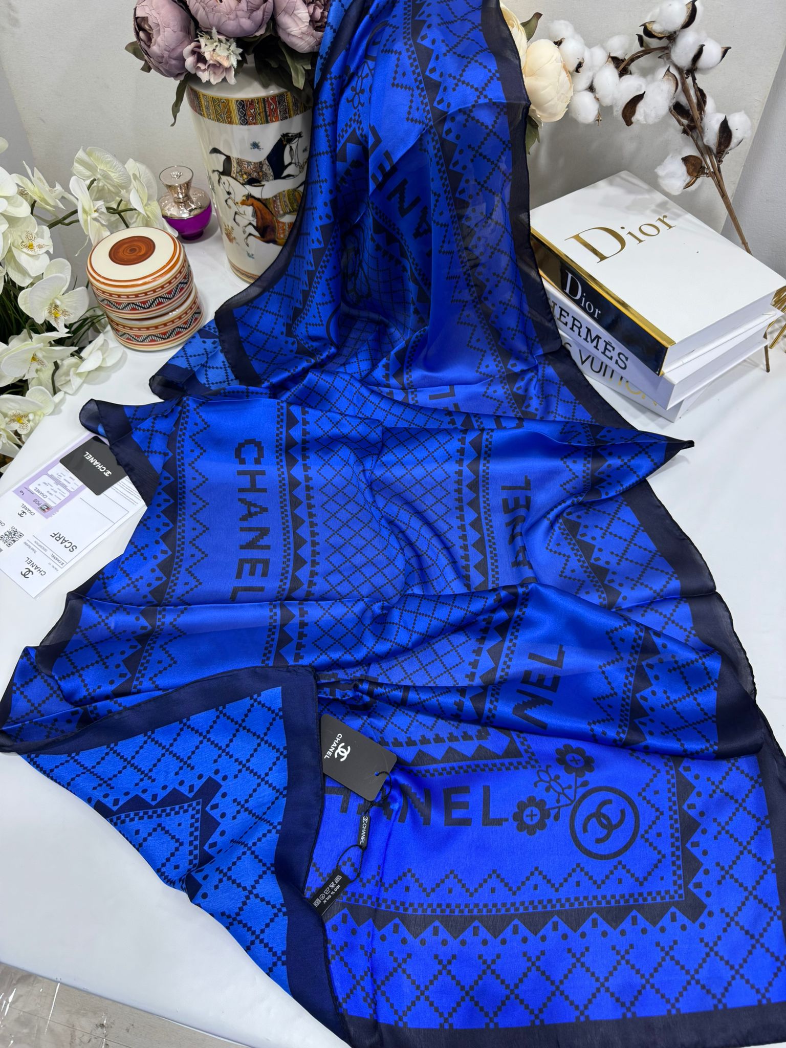 Chanel Çift Taraflı İthal Vual İpel Şal 85651 - Saks - Görsel 3