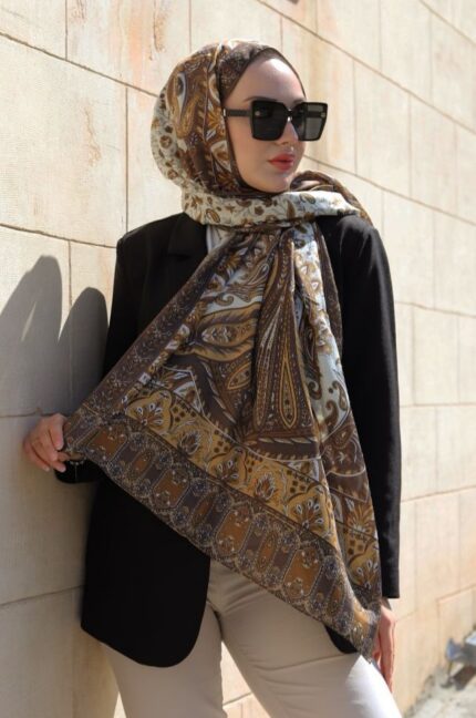 etnik hint deseni pamuk ipek şal -313131  sarı/kahve