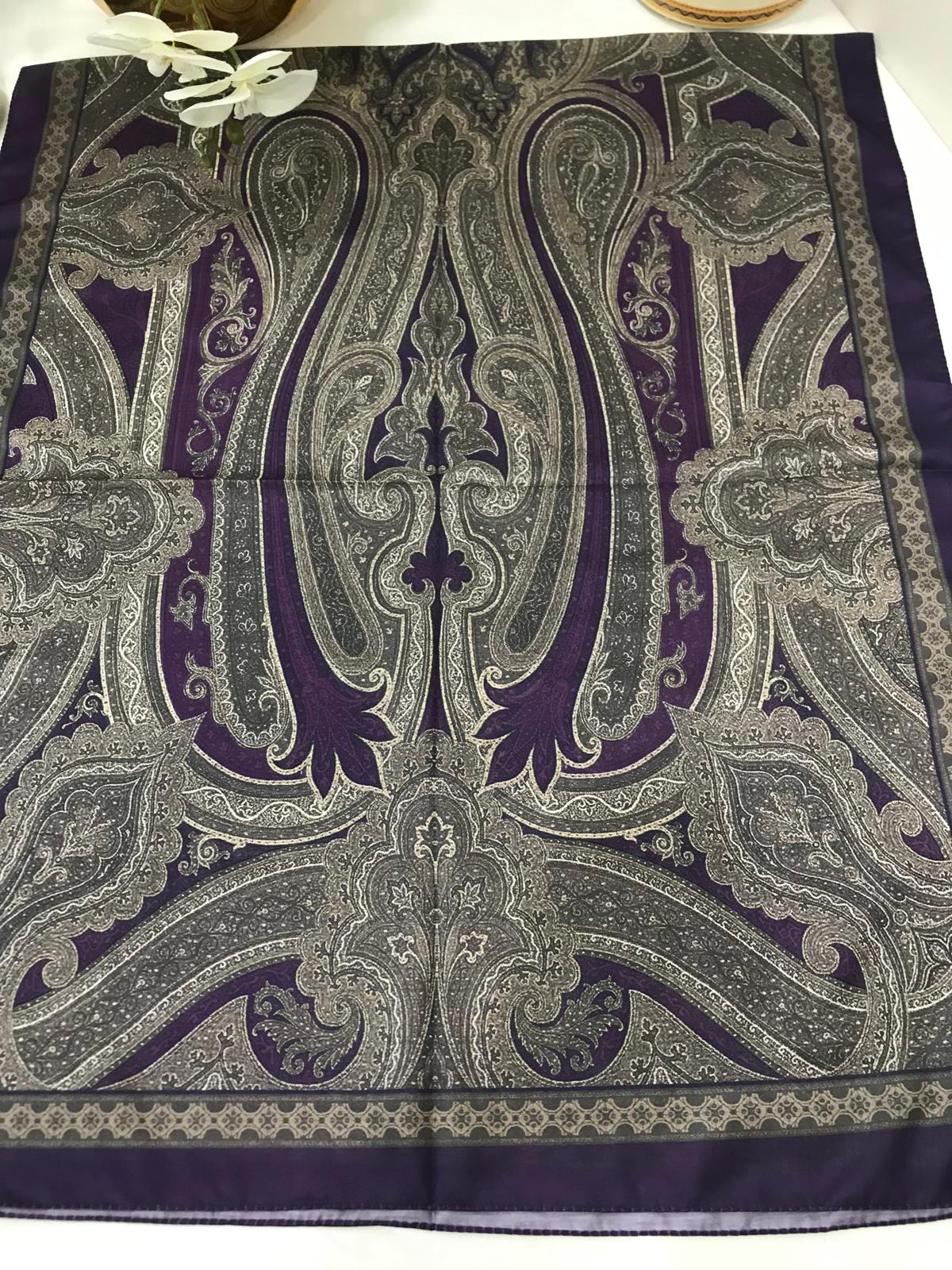 Etro Pamuk İpek Şal -987654 Mor gri - Görsel 3