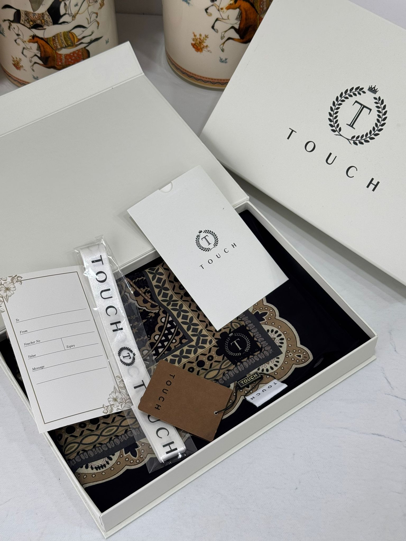 Touch İthal Etnik Desen Pamuk İpek Şal 63460-Siyah - açık vizon - Görsel 2