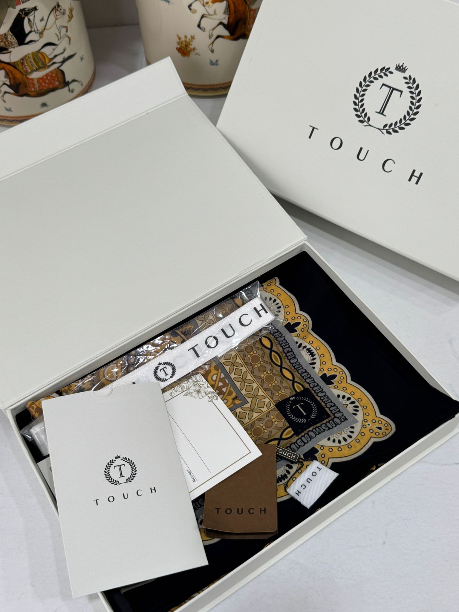 Touch İthal Etnik Desen Pamuk İpek Şal 63460- Vizon-Siyah - Görsel 2