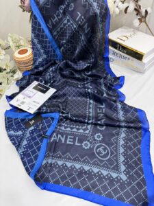Chanel Çift Taraflı İthal Vual İpel Şal 85651 - Saks-Siyah