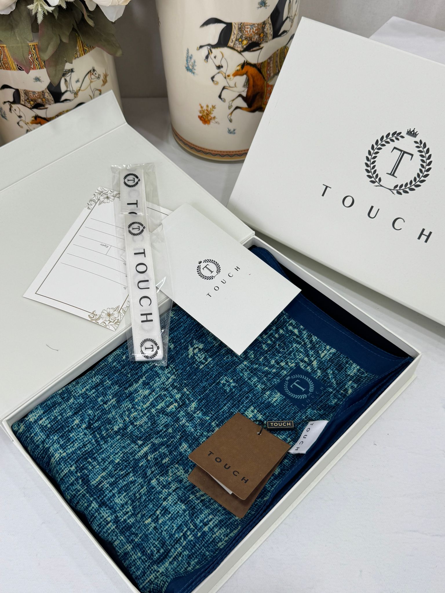 Touch İthal Etnik Desen Pamuk İpek Şal 63457 - Turkuaz - Görsel 2