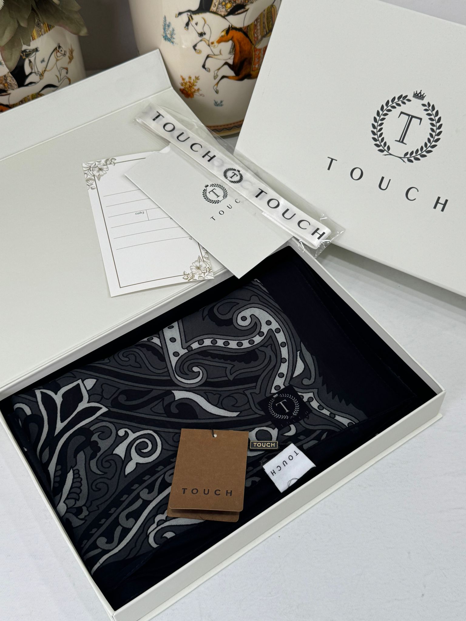 Touch İthal Etnik Desen Pamuk İpek Şal 63458 - Siyah-Gri - Görsel 2