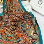 Touch İthal Etnik Desen Pamuk İpek Şal 63458 - Turkuaz