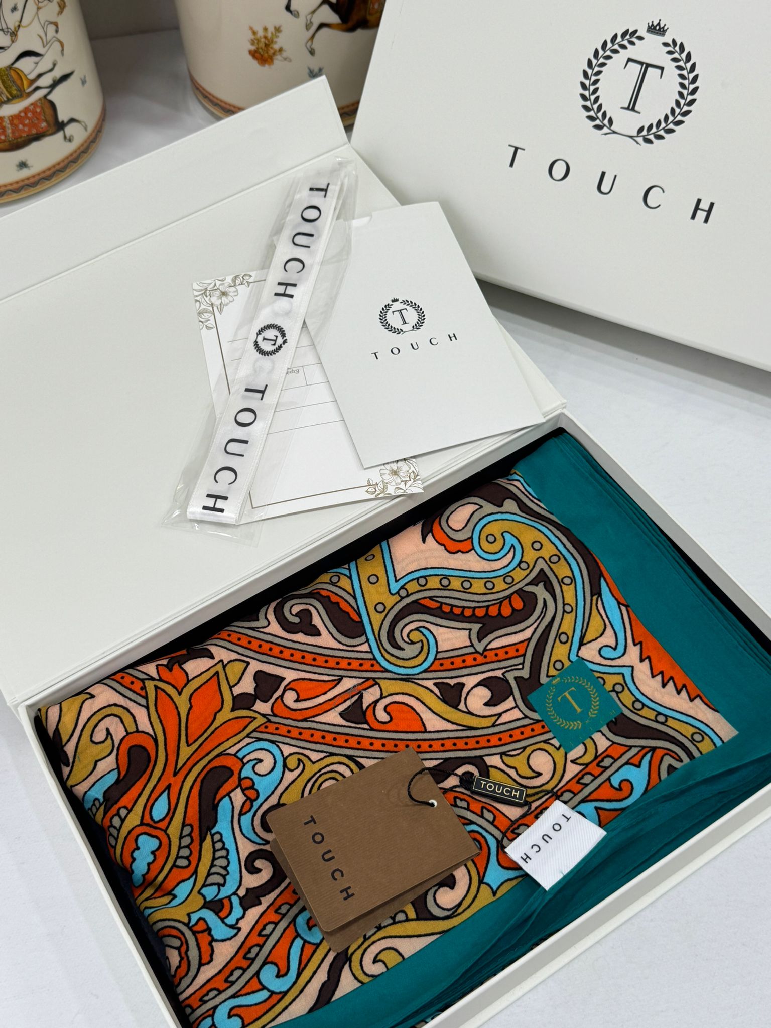 Touch İthal Etnik Desen Pamuk İpek Şal 63458 - Turkuaz - Görsel 2