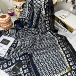 Fendi Çift Taraflı Vual İpek Şal 11143 - Lacivert- Siyah